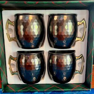 Moscow Mule Black Diamond Hammered Mugs 20oz - Set of 4 New in Box